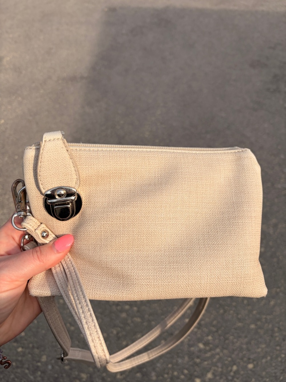 Beige Canvas Wristlet Crossbody Bag